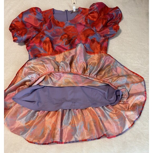 Anthropologie Hutch Puff-Sleeve Ruffled Shift Mini Dress Sz XL Pink Pattern - Picture 11 of 11